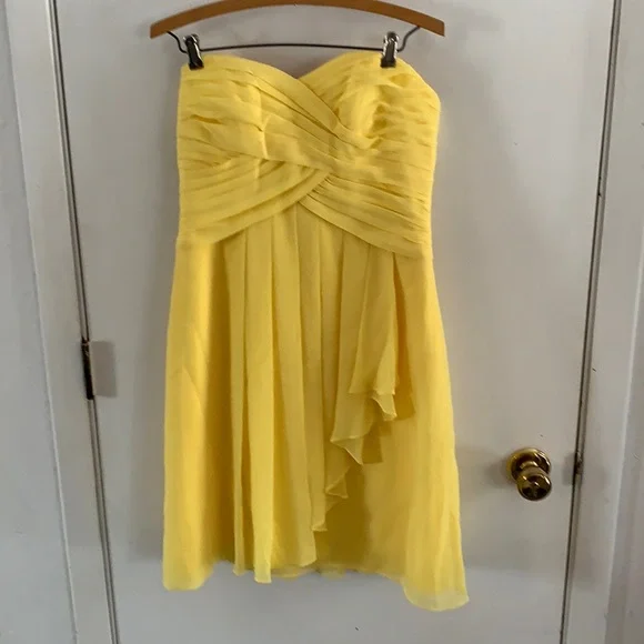 David's Bridal | Dresses | Davids Bridal Bright Yellow Strapless Crinkle Chiffon  Mini Dress
